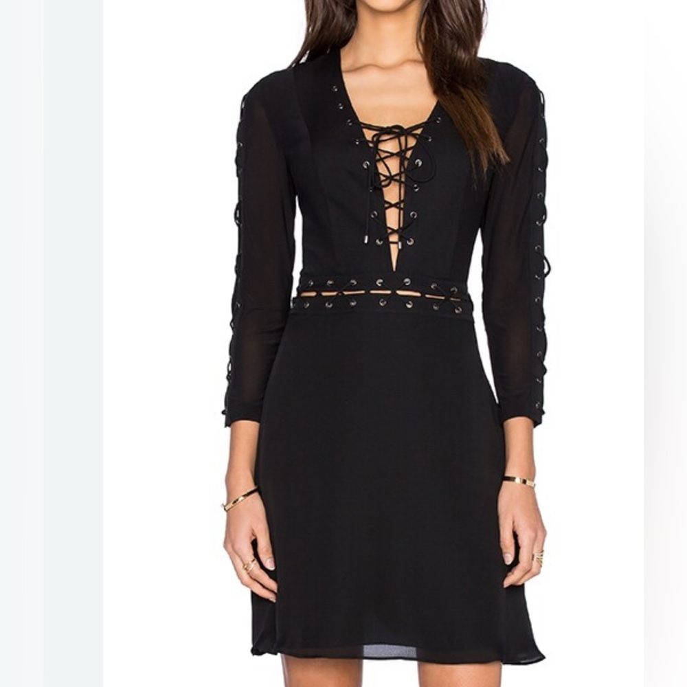 Haute Hippie Black Lace Up Long Sleeve Dress